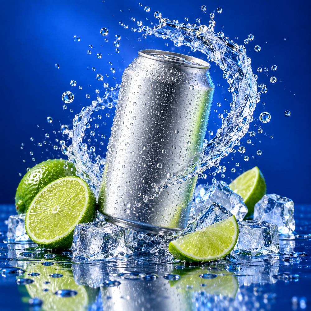 Citrus soda product photography example for an Image 2.5 AI prompt