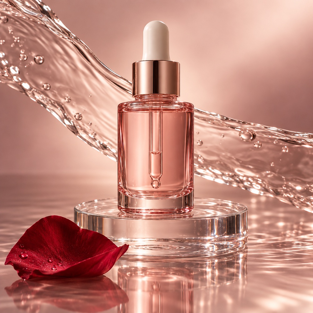 Rose serum editorial product image example for an Image 2.5 AI prompt